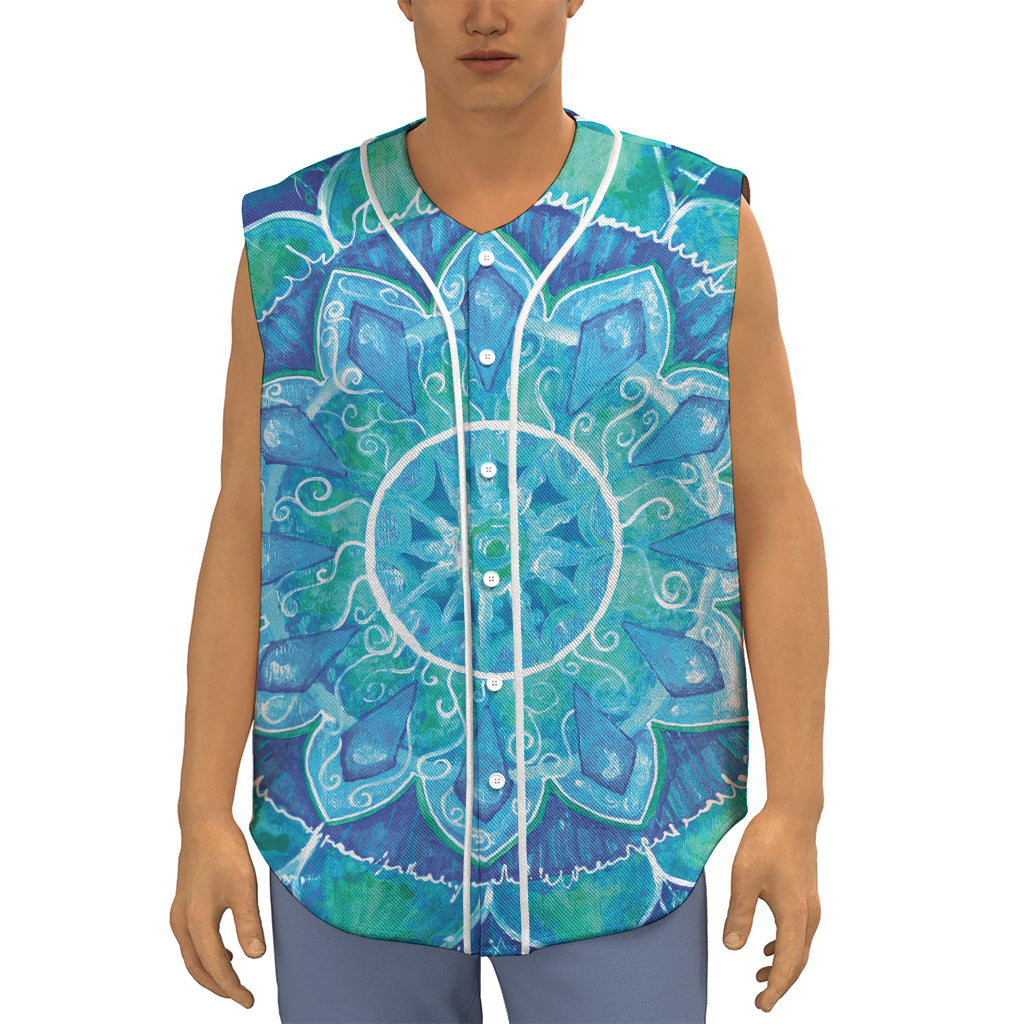 Blue Vishuddha Chakra Mandala Print Sleeveless Baseball Jersey