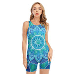 Blue Vishuddha Chakra Mandala Print Sleeveless One Piece Swimsuit