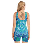 Blue Vishuddha Chakra Mandala Print Sleeveless One Piece Swimsuit