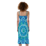 Blue Vishuddha Chakra Mandala Print Slim Fit Midi Cami Dress