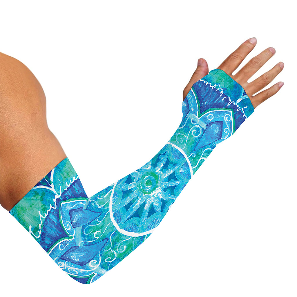 Blue Vishuddha Chakra Mandala Print Sun Protection Arm Sleeves