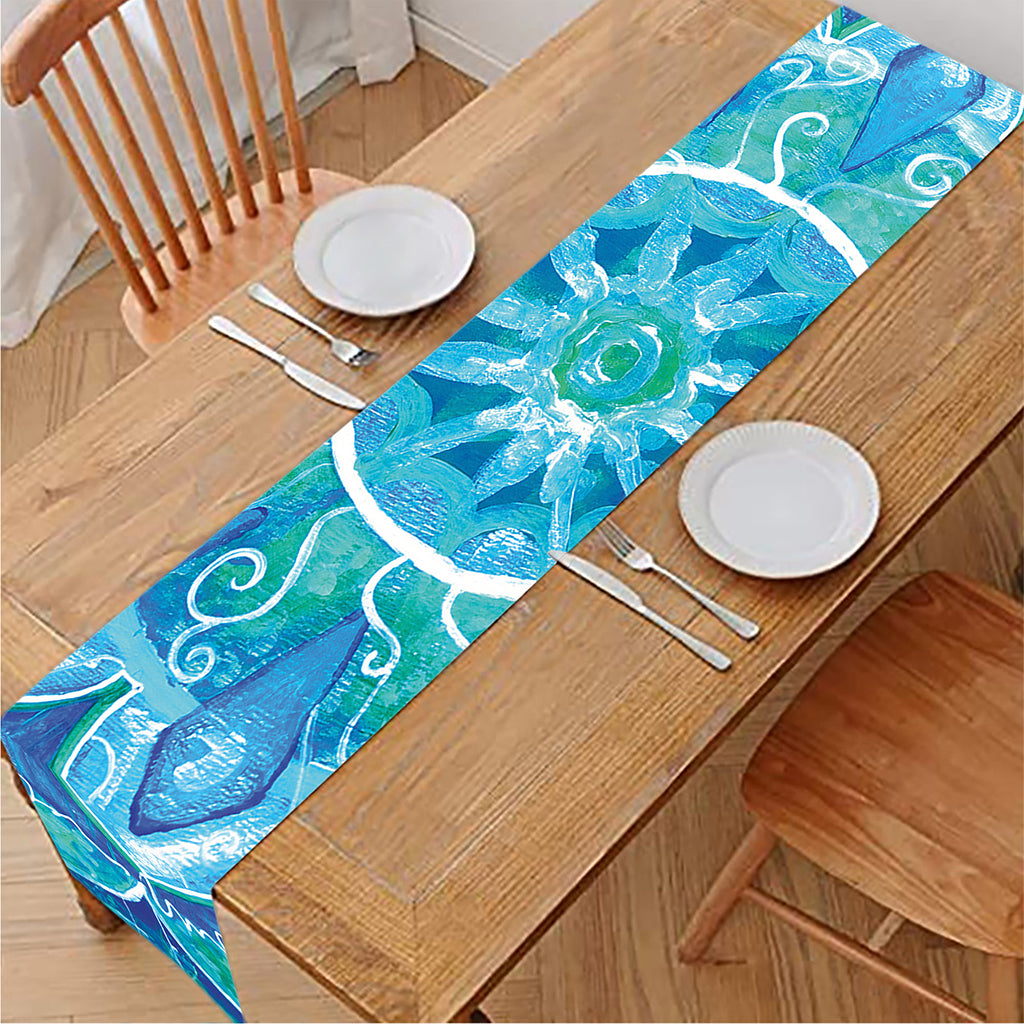 Blue Vishuddha Chakra Mandala Print Table Runner