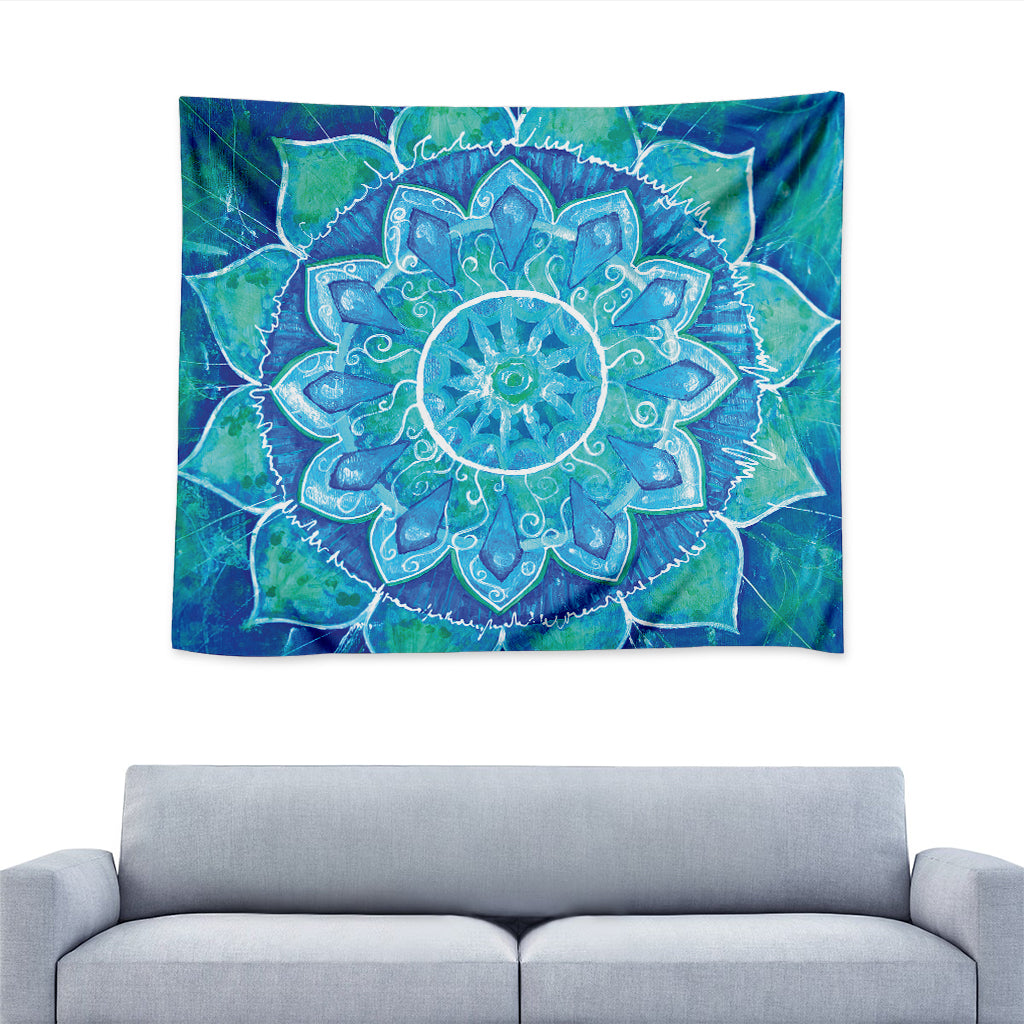 Blue Vishuddha Chakra Mandala Print Tapestry