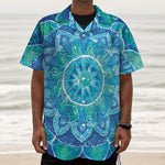 Blue Vishuddha Chakra Mandala Print Textured Short Sleeve Shirt