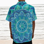 Blue Vishuddha Chakra Mandala Print Textured Short Sleeve Shirt