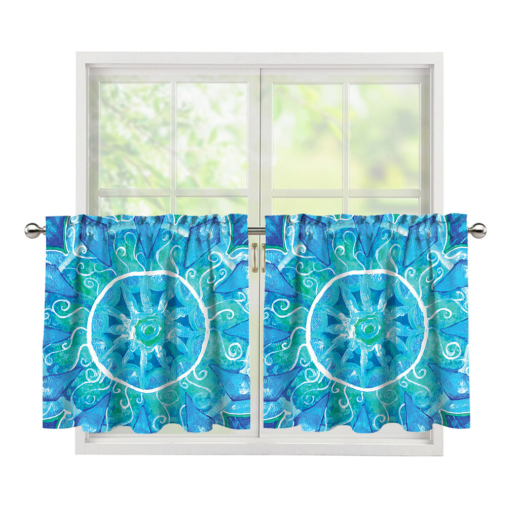 Blue Vishuddha Chakra Mandala Print Tier Curtains