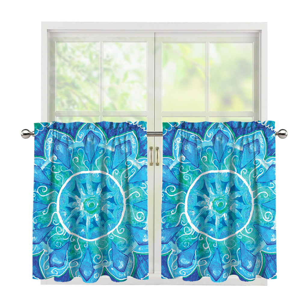 Blue Vishuddha Chakra Mandala Print Tier Curtains