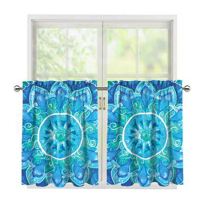 Blue Vishuddha Chakra Mandala Print Tier Curtains