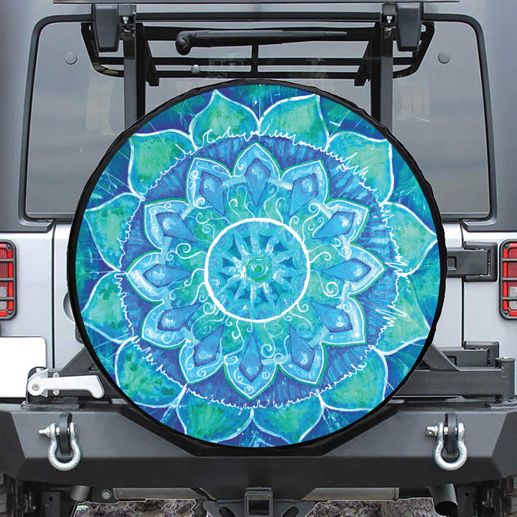 Blue Vishuddha Chakra Mandala Print Tire Cover