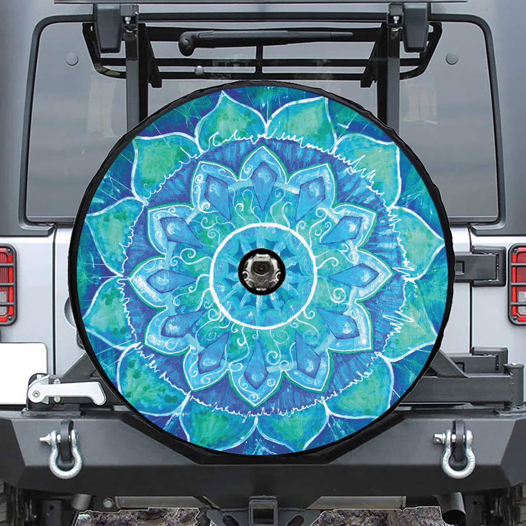 Blue Vishuddha Chakra Mandala Print Tire Cover With Camera Hole