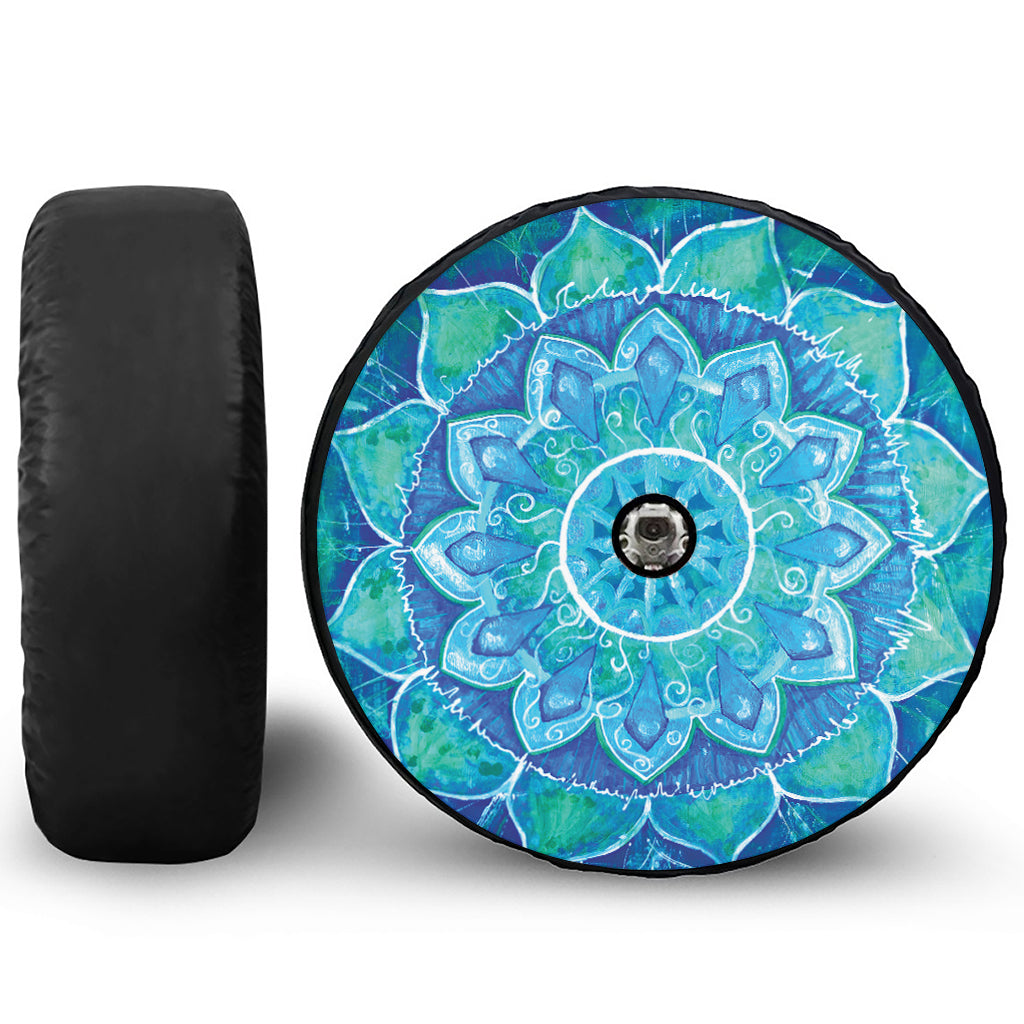 Blue Vishuddha Chakra Mandala Print Tire Cover With Camera Hole