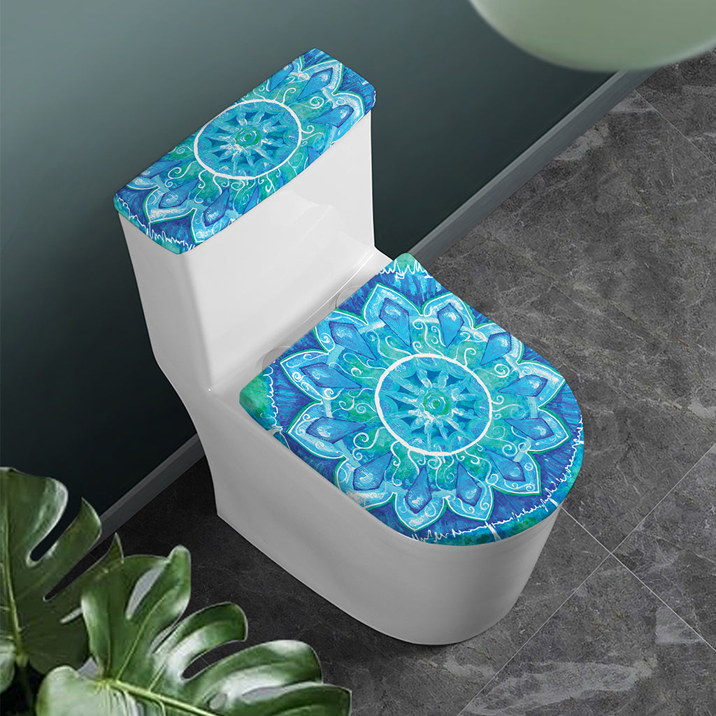 Blue Vishuddha Chakra Mandala Print Toilet Lid And Tank Cover Set
