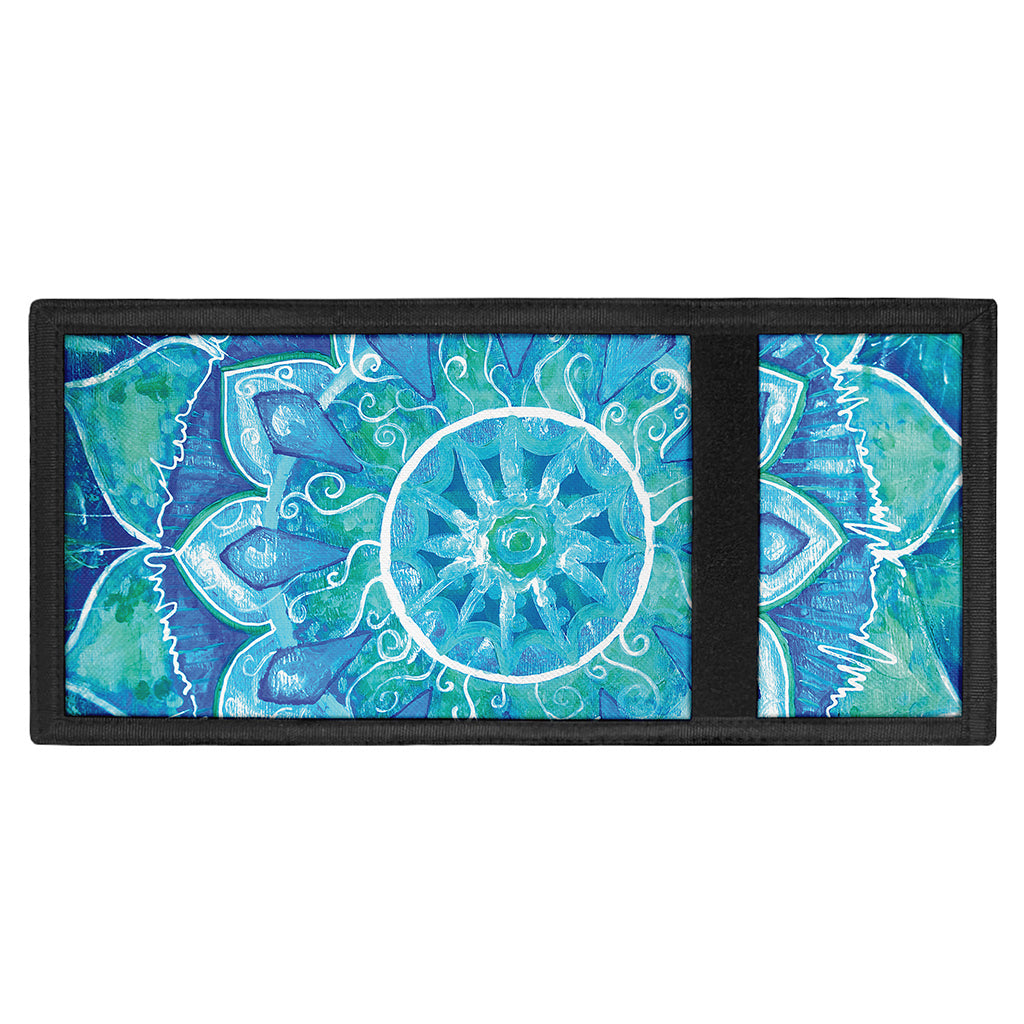 Blue Vishuddha Chakra Mandala Print Trifold Wallet