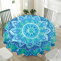 Blue Vishuddha Chakra Mandala Print Waterproof Round Tablecloth