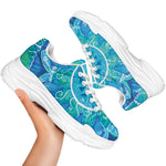 Blue Vishuddha Chakra Mandala Print White Chunky Shoes