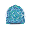 Blue Vishuddha Chakra Mandala Print White Mesh Trucker Hat