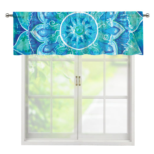 Blue Vishuddha Chakra Mandala Print Window Valance