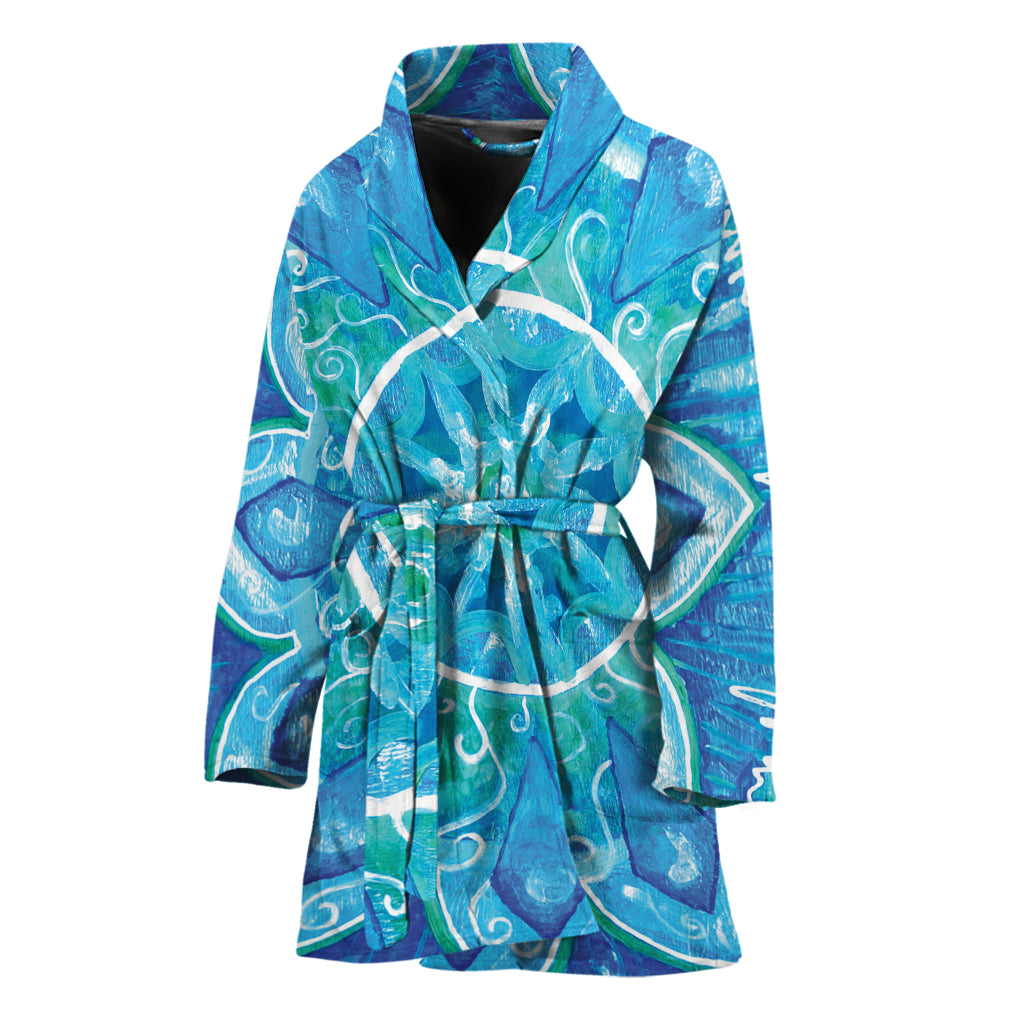 Blue Vishuddha Chakra Mandala Print Women's Bathrobe