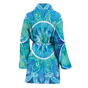 Blue Vishuddha Chakra Mandala Print Women's Bathrobe