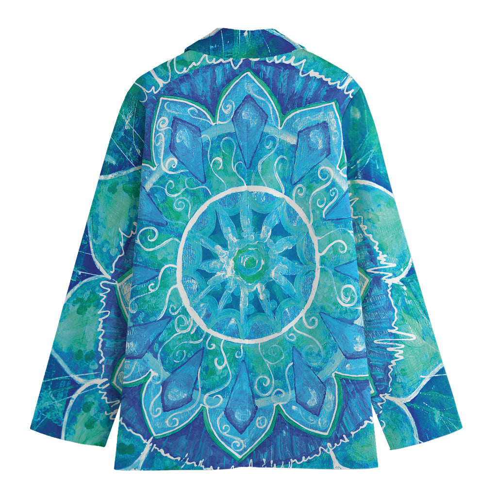 Blue Vishuddha Chakra Mandala Print Women's Cotton Blazer