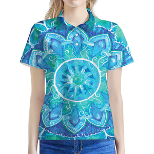 Blue Vishuddha Chakra Mandala Print Women's Polo Shirt