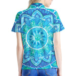 Blue Vishuddha Chakra Mandala Print Women's Polo Shirt