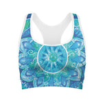 Blue Vishuddha Chakra Mandala Print Women's Sports Bra
