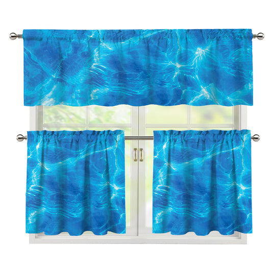 Blue Water Surface Print 3 Piece Kitchen Curtains