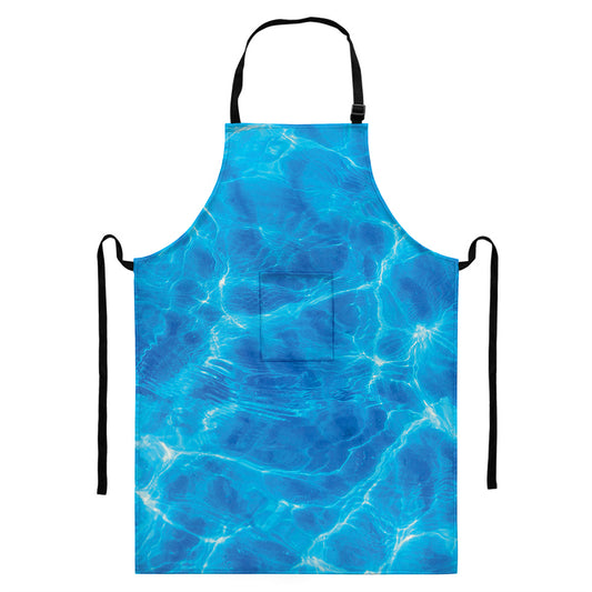 Blue Water Surface Print Bib Apron With Pocket