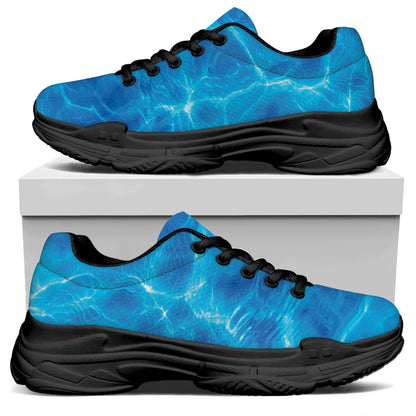 Blue Water Surface Print Black Chunky Shoes