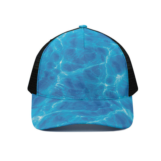 Blue Water Surface Print Black Mesh Trucker Cap