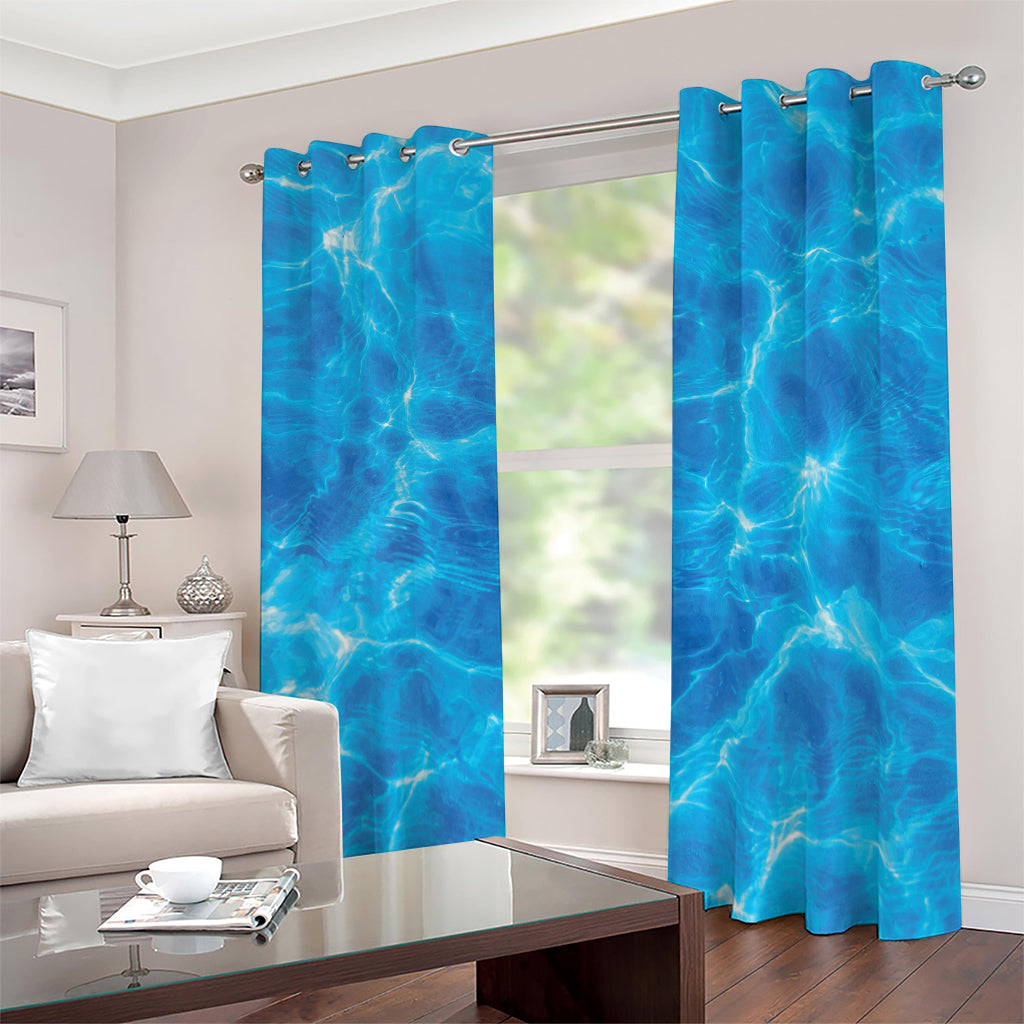 Blue Water Surface Print Blackout Grommet Curtains