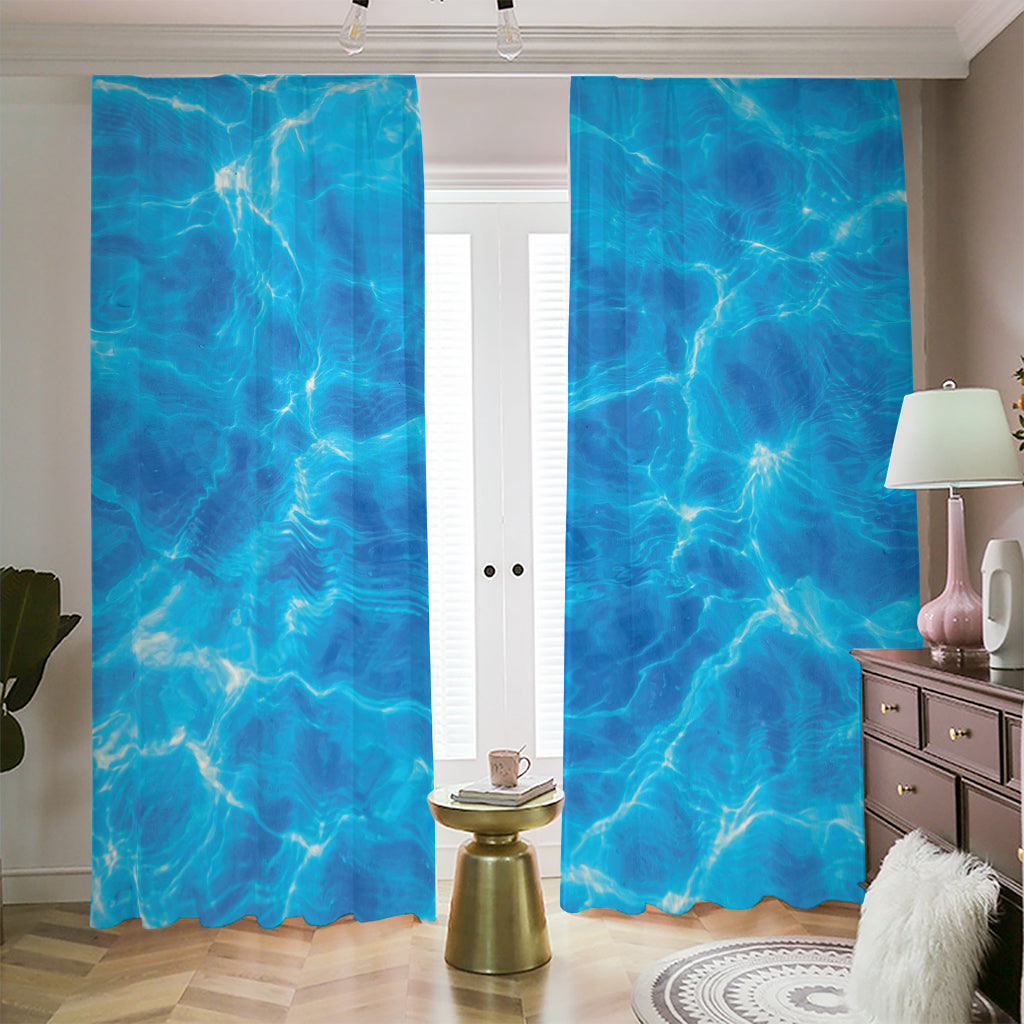 Blue Water Surface Print Blackout Pencil Pleat Curtains