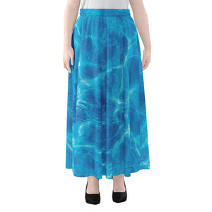 Blue Water Surface Print Chiffon Maxi Skirt