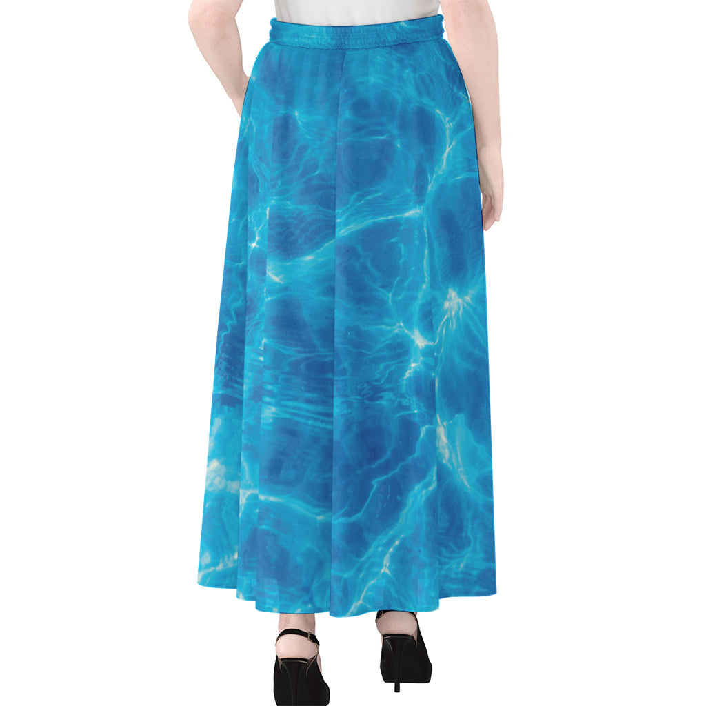 Blue Water Surface Print Chiffon Maxi Skirt