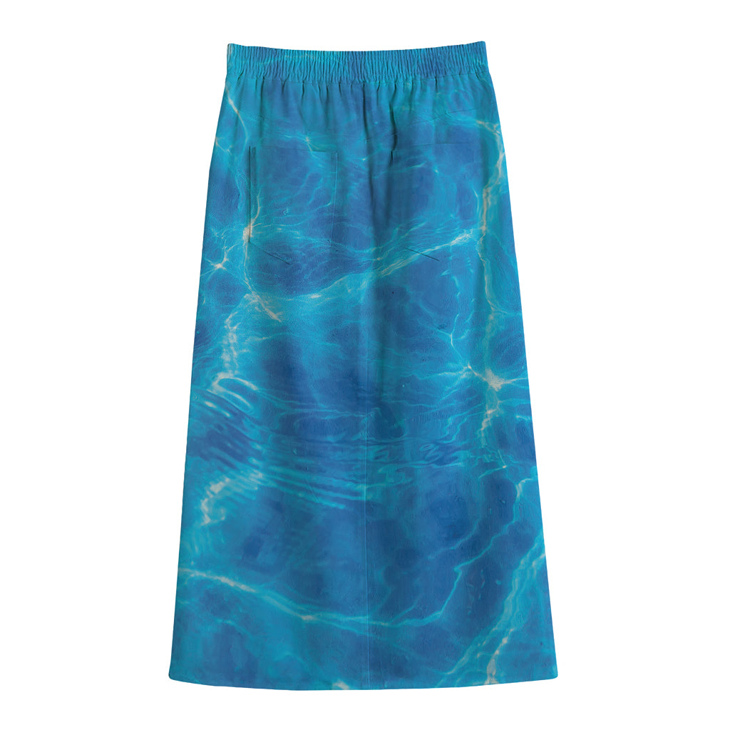 Blue Water Surface Print Cotton Front Slit Maxi Skirt