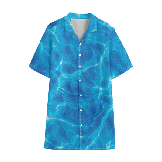 Blue Water Surface Print Cotton Hawaiian Shirt