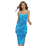 Blue Water Surface Print Cross Back Cami Dress