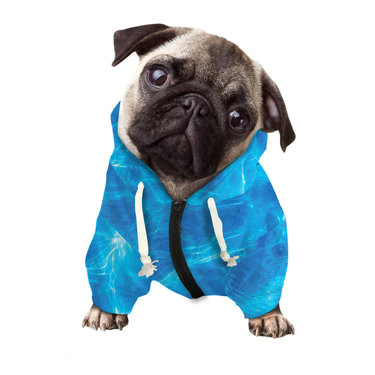 Blue Water Surface Print Dog Zip Up Hoodie