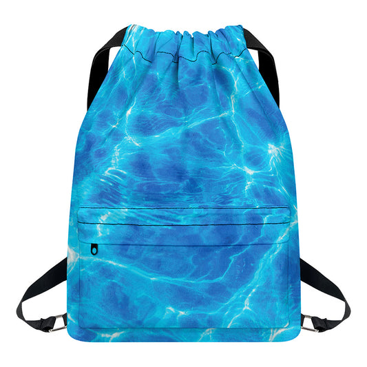 Blue Water Surface Print Drawstring Backpack