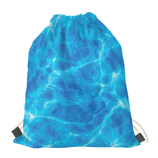 Blue Water Surface Print Drawstring Bag