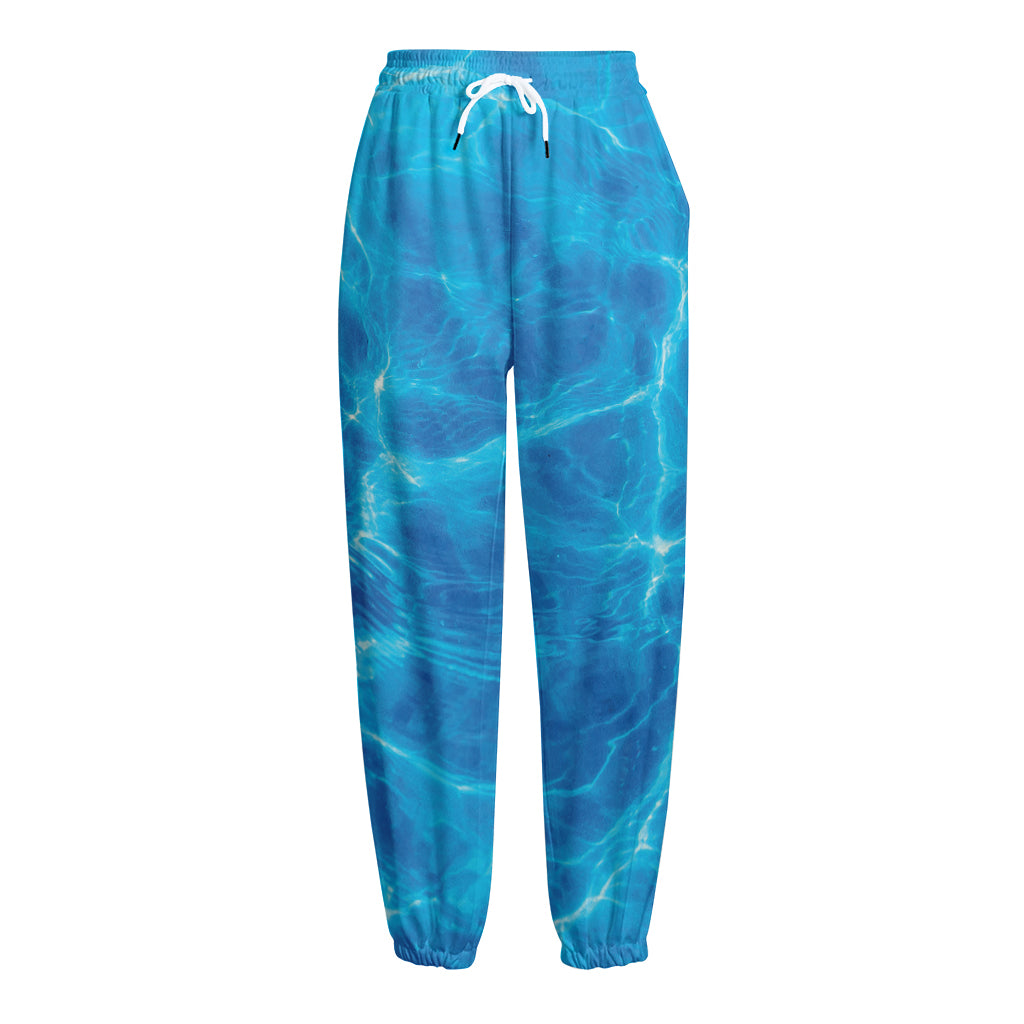 Blue Water Surface Print Fleece Lined Knit Pants