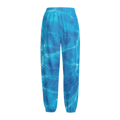 Blue Water Surface Print Fleece Lined Knit Pants