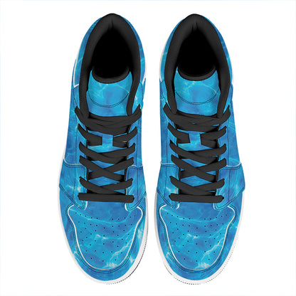 Blue Water Surface Print High Top Leather Sneakers