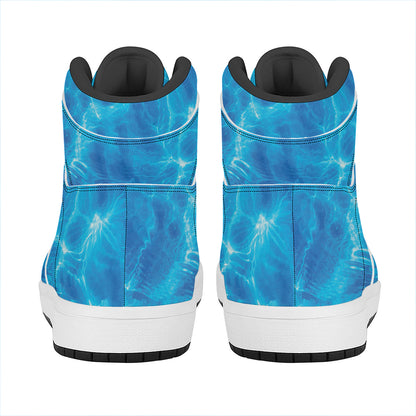 Blue Water Surface Print High Top Leather Sneakers