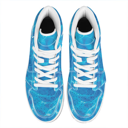 Blue Water Surface Print High Top Leather Sneakers