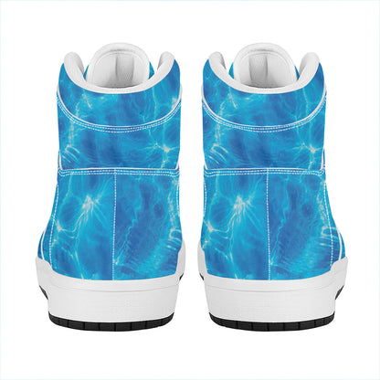 Blue Water Surface Print High Top Leather Sneakers