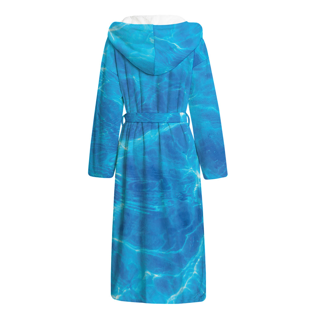 Blue Water Surface Print Hooded Bathrobe