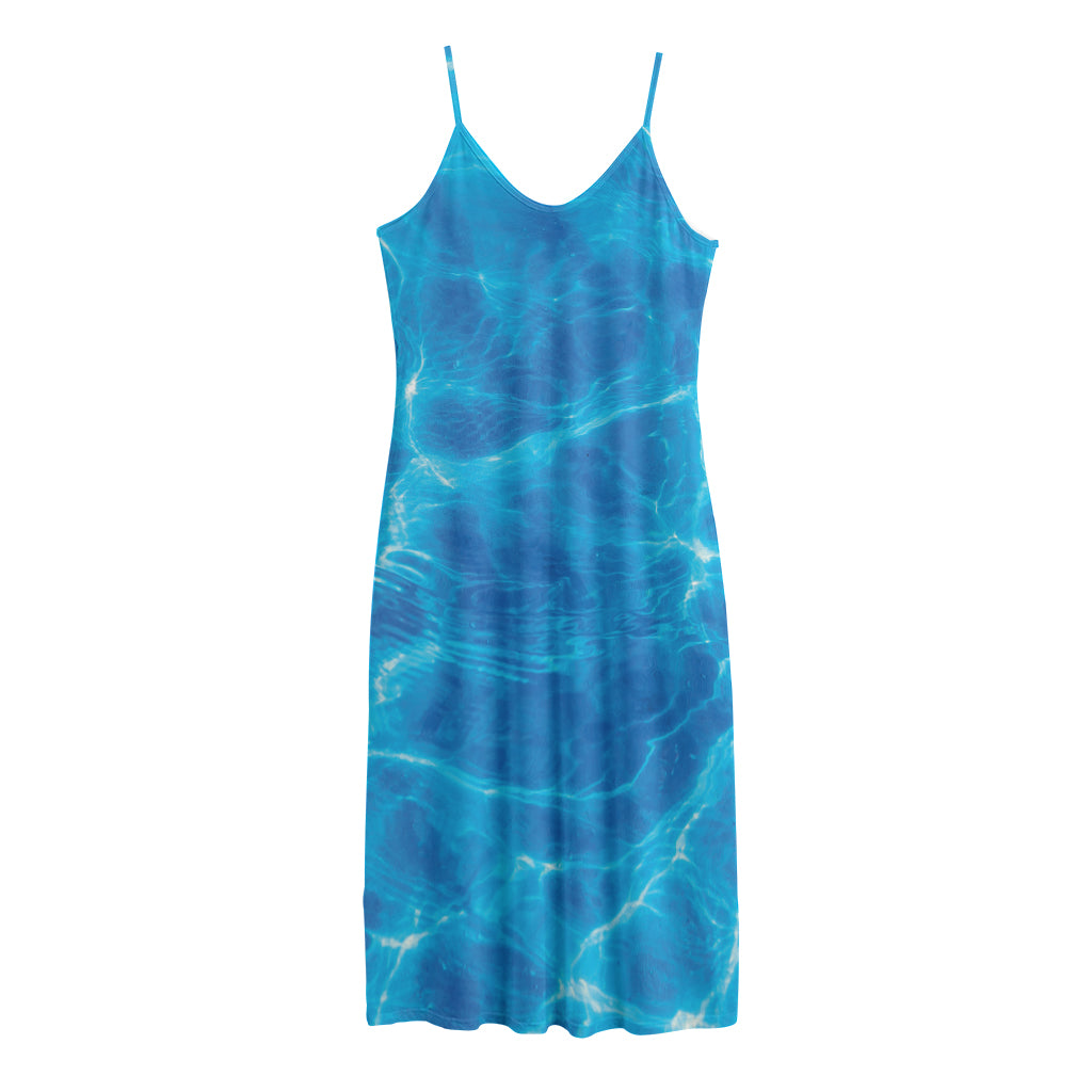 Blue Water Surface Print Jersey Midi Cami Dress