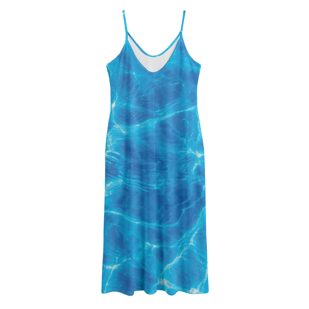 Blue Water Surface Print Jersey Midi Cami Dress